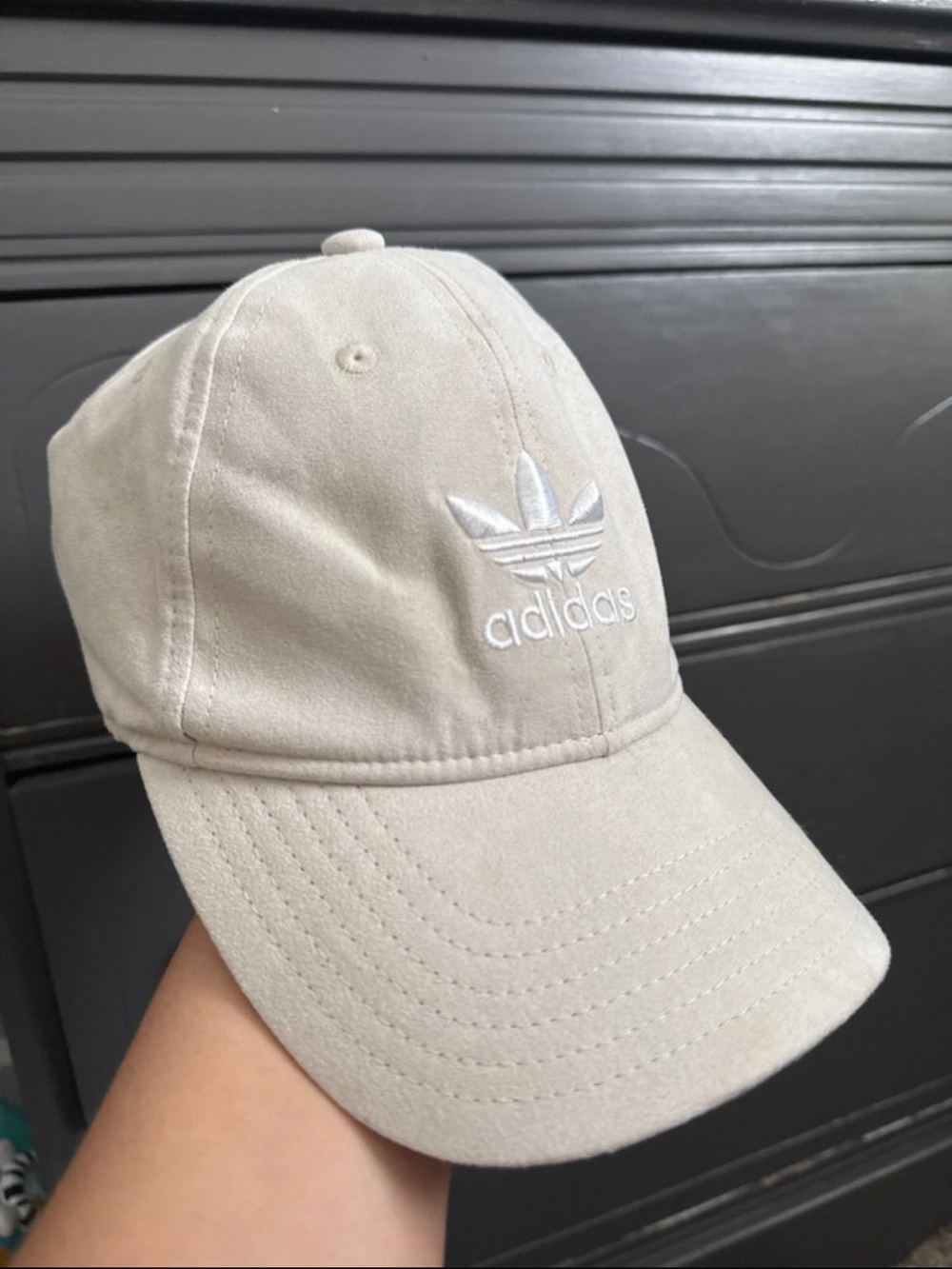 adidas Suede Cream Relaxed Strapback Baseball Cap with Trefoil Logo